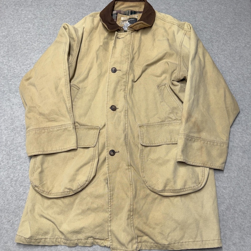 Wrangler Coat Mens L Beige Canvas Plaid Lined Workwear Outdoor Western Chore